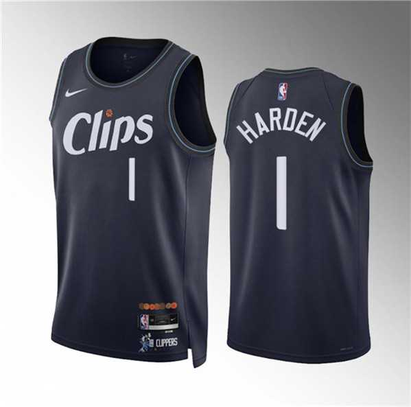 Mens Los Angeles Clippers #1 James Harden Navy 2023-24 City Edition Stitched Jersey Dzhi
